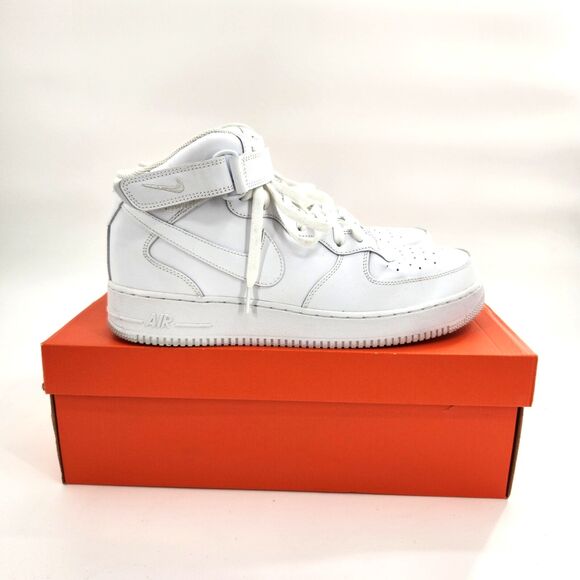 Nike Air Force 1 Mid White Shoes Men Size 13 Leather Trainer 315123-111 - Picture 1 of 11